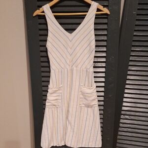 Monteau Linen Blend Striped Sleeveless Dress Cream Junior Lg = Womens 6 Nautical
